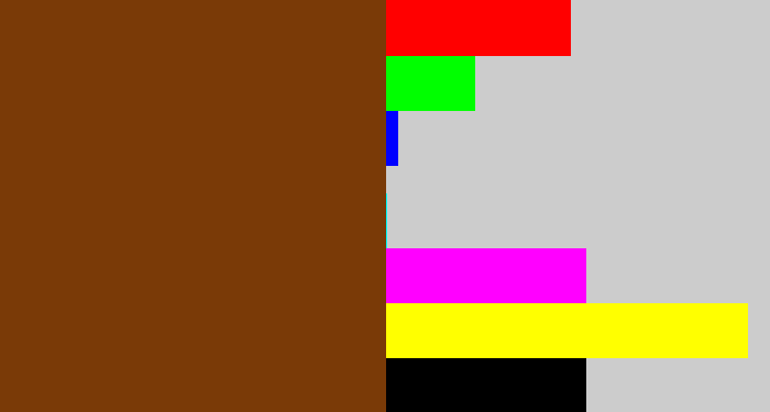 Hex color #7a3a07 - reddish brown