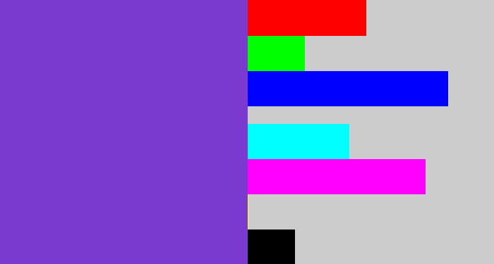 Hex color #7a3acf - bluish purple