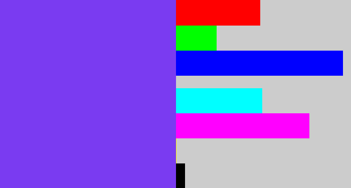 Hex color #7a3bf1 - bluish purple