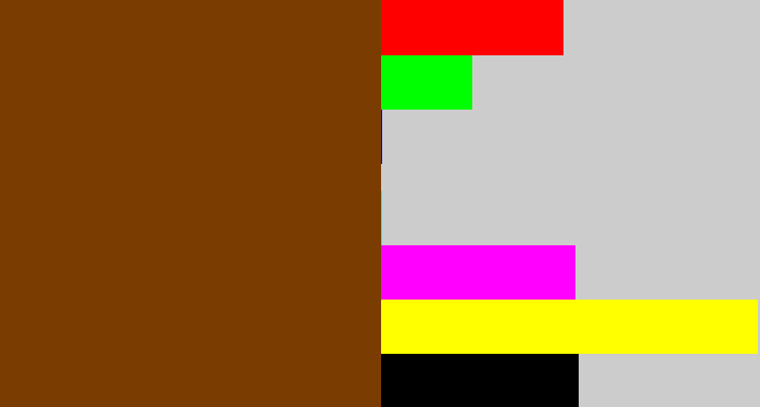 Hex color #7a3c01 - reddish brown