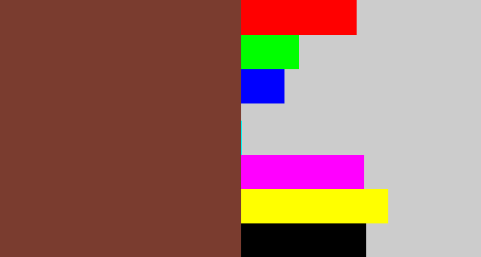 Hex color #7a3c2f - purple brown