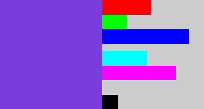 Hex color #7a3cda - bluish purple