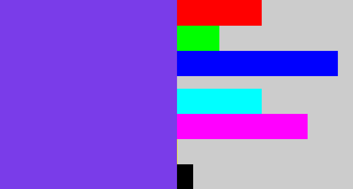 Hex color #7a3ce9 - bluish purple