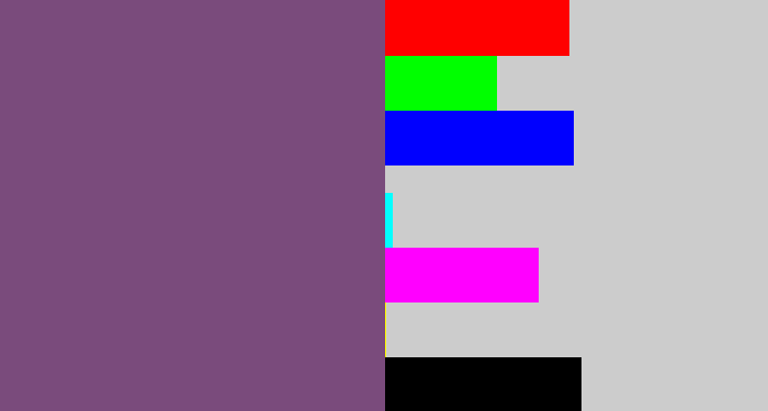 Hex color #7a4b7c - bruise