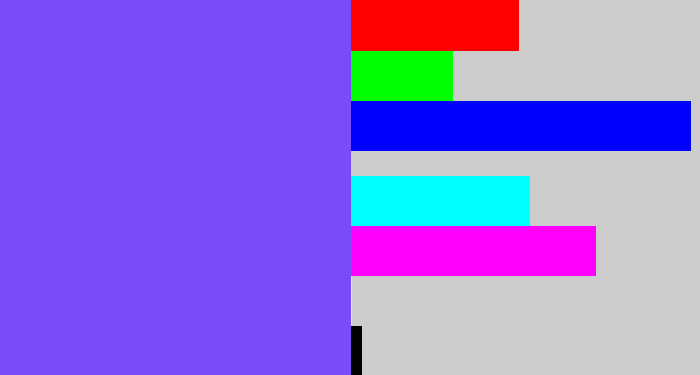 Hex color #7a4bf7 - bluish purple