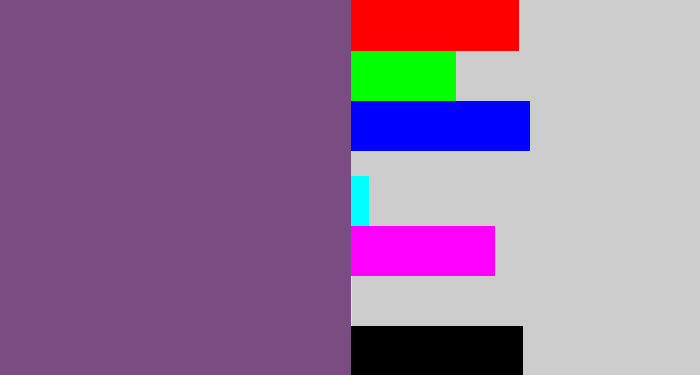 Hex color #7a4c81 - dull purple