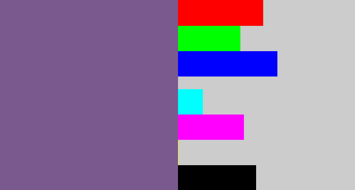 Hex color #7a598e - muted purple