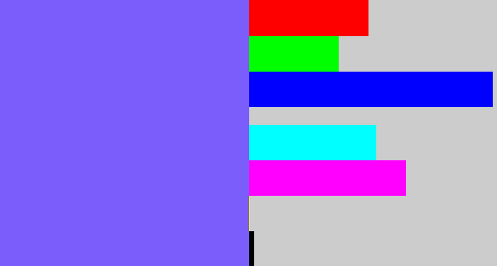 Hex color #7a5dfa - purpley