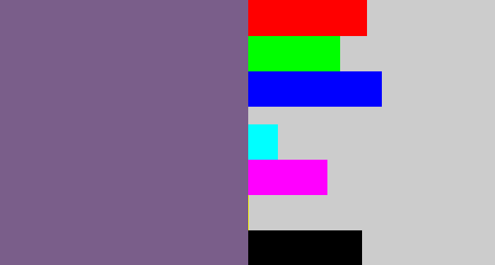 Hex color #7a5e8a - muted purple