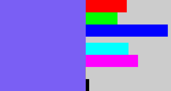 Hex color #7a5ff4 - purpley
