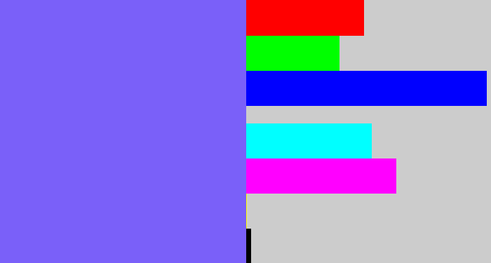 Hex color #7a60f9 - purpley