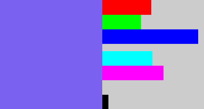 Hex color #7a61f0 - purpley