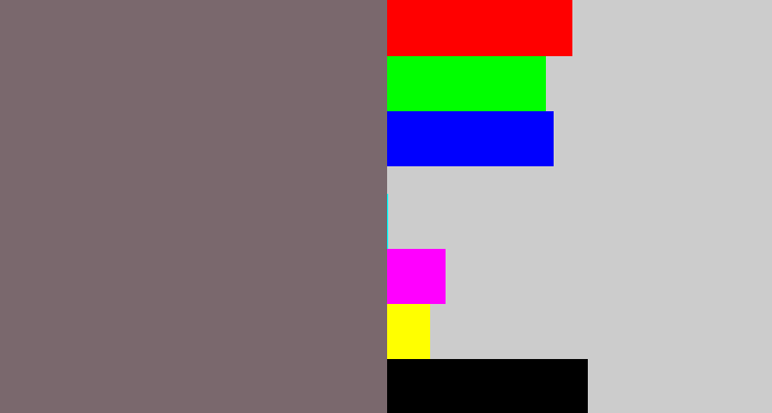 Hex color #7a686d - purplish grey