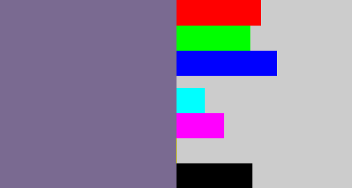 Hex color #7a6a91 - grey purple