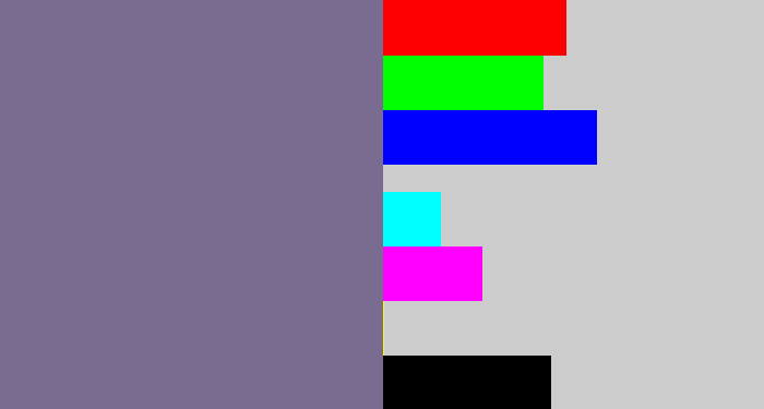 Hex color #7a6b90 - grey purple