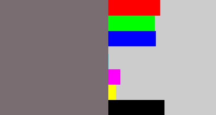 Hex color #7a6d71 - purplish grey