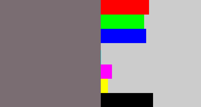 Hex color #7a6d72 - purplish grey
