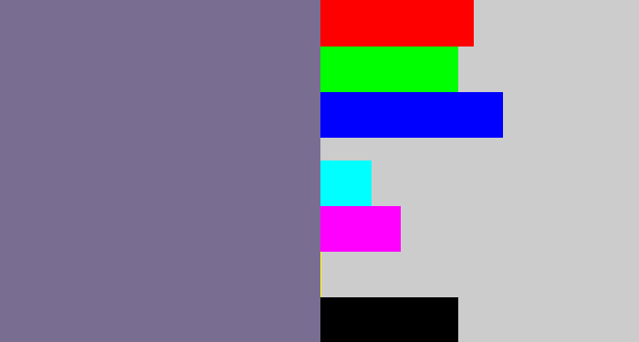Hex color #7a6d92 - grey purple