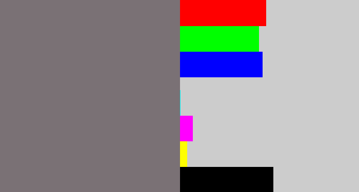 Hex color #7a7175 - purplish grey