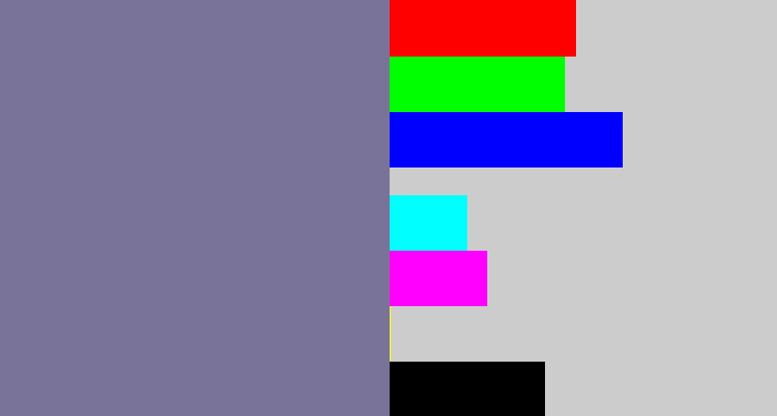 Hex color #7a7399 - greyish purple