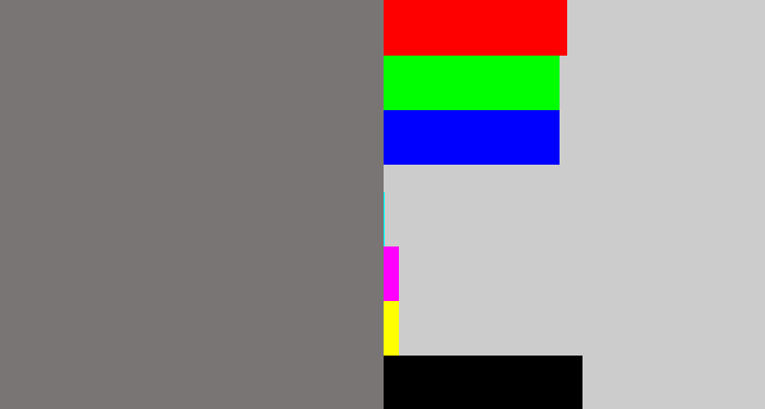 Hex color #7a7575 - medium grey