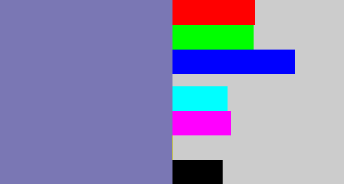 Hex color #7a77b4 - blue/grey