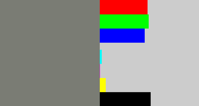 Hex color #7a7c74 - medium grey