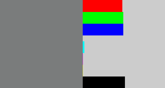 Hex color #7a7c7c - medium grey