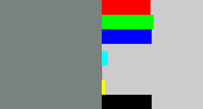 Hex color #7a827e - medium grey