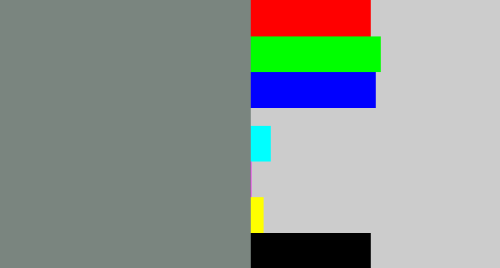 Hex color #7a857f - medium grey