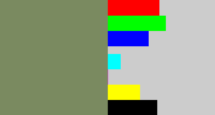 Hex color #7a8a60 - green grey