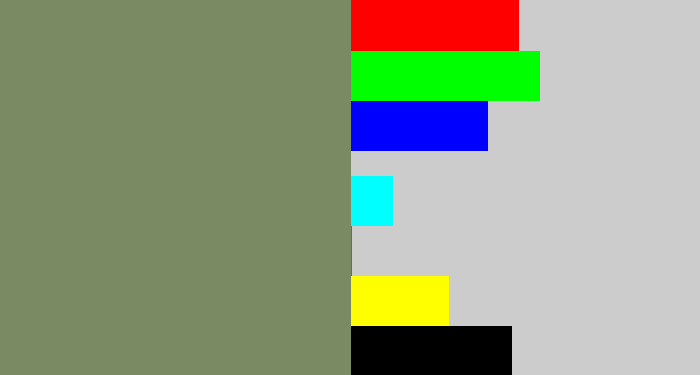 Hex color #7a8a63 - green grey