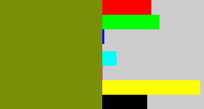 Hex color #7a8e06 - dark yellow green