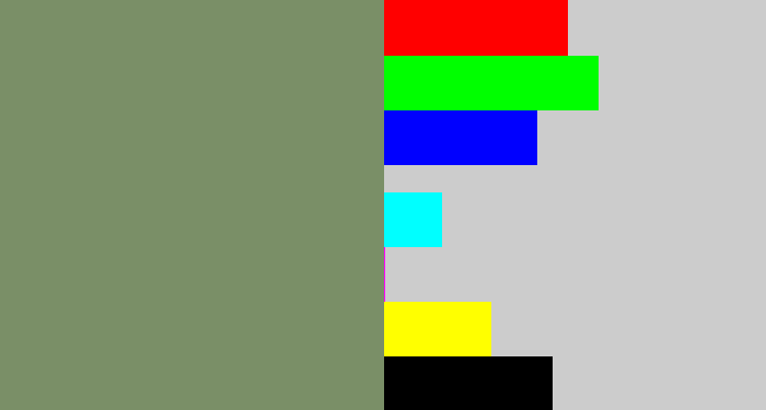 Hex color #7a8f67 - green grey