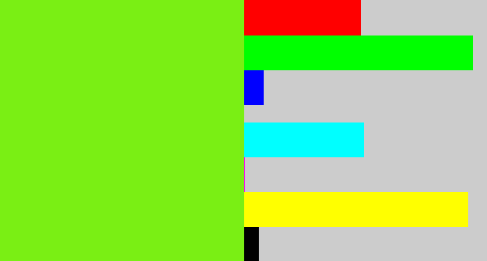 Hex color #7aef14 - bright lime