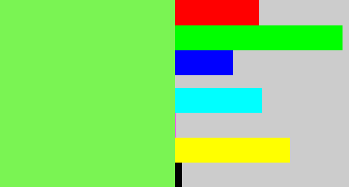 Hex color #7af453 - lighter green