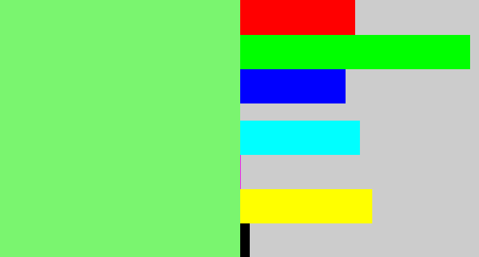 Hex color #7af56f - lighter green