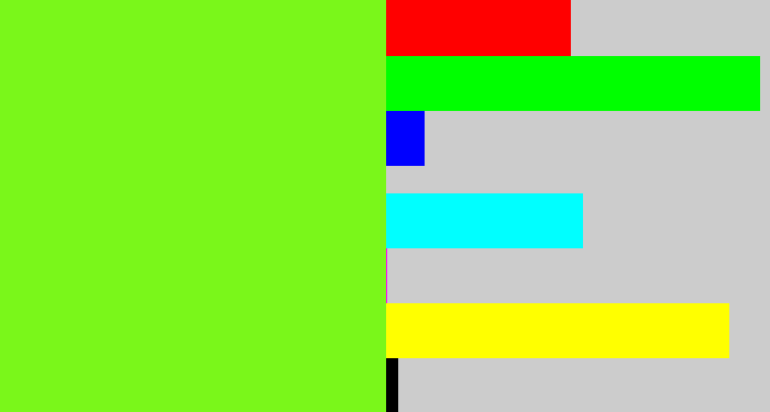 Hex color #7af71a - bright lime