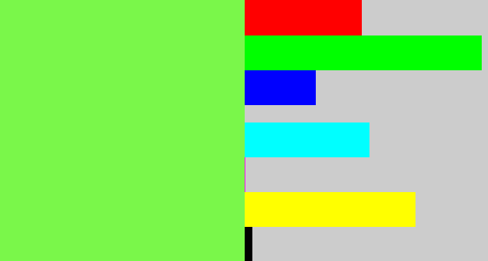 Hex color #7af74a - lighter green