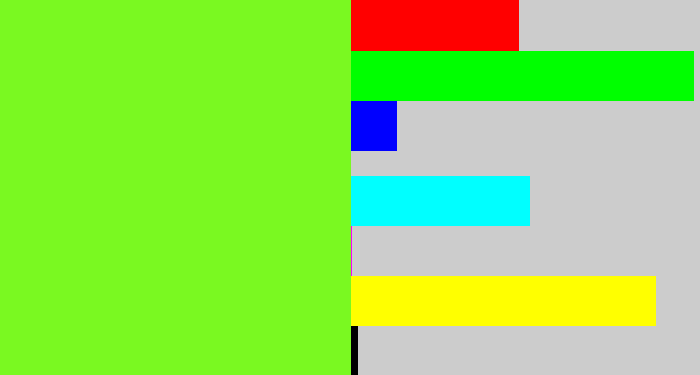 Hex color #7af921 - bright lime