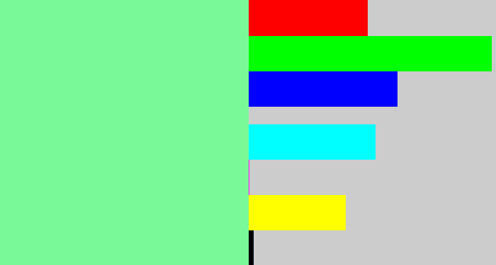 Hex color #7af998 - light bluish green
