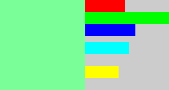 Hex color #7afe98 - light bluish green
