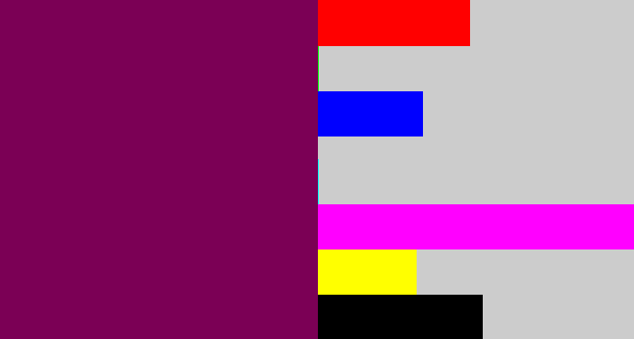 Hex color #7b0055 - rich purple