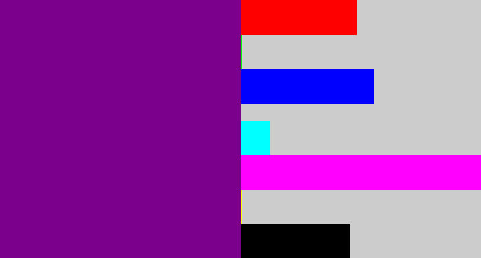 Hex color #7b008b - purple