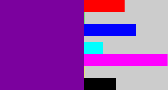 Hex color #7b019e - purple