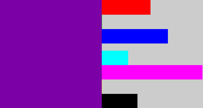 Hex color #7b01a6 - purple