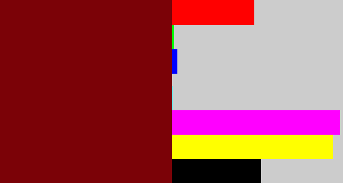 Hex color #7b0207 - blood