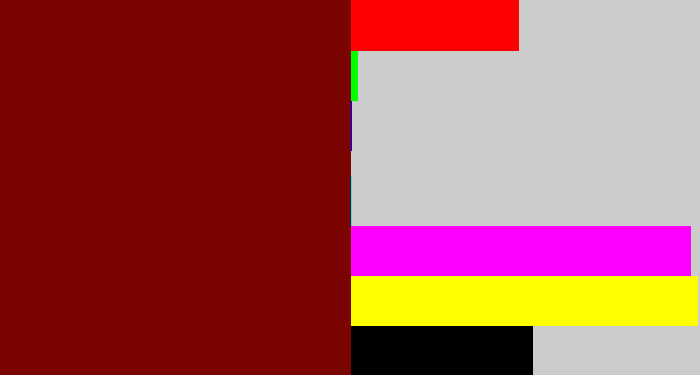 Hex color #7b0401 - blood