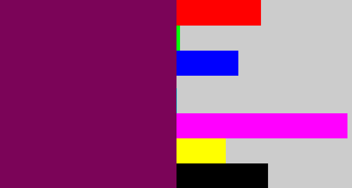 Hex color #7b0458 - rich purple