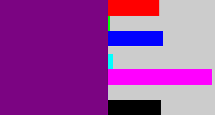 Hex color #7b0482 - darkish purple